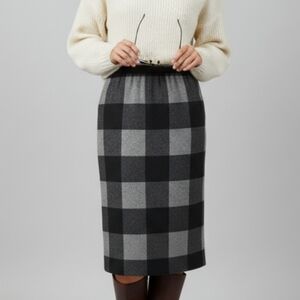 Vintage Wool Plaid Midi Skirt | Grey Dark Academia, US 12